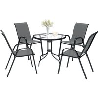 Five Piece Steel Patio Set Glass Top Table Dark Grey