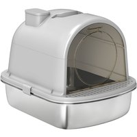 PawHut Litière pour Chats en Acier Inoxydable avec Couvercle Sac Désodorisant Pelle Facile à Nettoyer 52,4x41,3x39,9 cm Gris