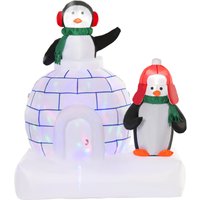 1.5m Christmas Inflatables Two Penguins Wearing Scarf w Ice House Blow Up Decor Home Indoors w Built LED Lights Garden Aosom UK