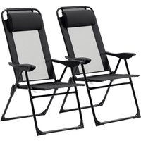 Outsunny Lot de 2 chaises de jardin pliantes avec accoudoir dossier réglable sur 5 niveaux oreiller amovible fourni textilène charge 120 Kg noir