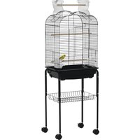PawHut Cage à oiseaux volière pour oiseaux sur roulettes avec toit ouvrant 3 perchoirs étagère inférieure 46 x 36 x 130 cm noir-AOSOM.fr