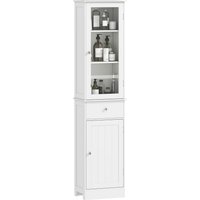 Kleankin kleankin Badezimmerschrank Badschrank Vitrine Küchenschrank mit Schublade und Regalen 40 x 27 x 1715 cm aus MDF und Acryl in Weiß Aosom.de