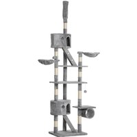 PawHut Arbre à chat du sol au plafond, tour à chat réglable en hauteur de 240-260 cm à plusieurs niveaux, gris clair