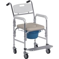 HOMCOM Sedia a Rotelle Impermeabile con WC Seduta in Ecopelle, 4 Ruote, Vaso Rimovibile, 84x54x96cm