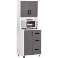HOMCOM Armoire de cuisine multi-rangements 2 + 1 porte 3 tiroirs + grand plateau dim. 60L x 40l x 150H cm bicolore gris blanc
