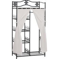 HOMCOM Armoire penderie multi rangements 5 étagères 84L x 42l x 158,5H cm métal noir motif fleurs 2 rideaux blanc