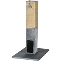 PawHut Poteau à gratter pour chat griffoir pour chat balle avec clochette 2 brosses de toilettage 59,5 x 39 x 79 cm beige gris