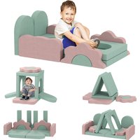AIYAPLAY Set di 12 blocchi di schiuma per arrampicare, costruire, strisciare, tappetini da gioco interni con rivestimento in velluto, verde + rosa