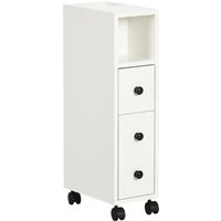 kleankin Meuble bas colonne rangement salle de bain à roulettes blanc dim. 18L x 30l x 68,5H cm