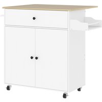 HOMCOM Rolling Kitchen Island with Drop Leaf, Kitchen Storage Cart with Drawer, Spice Rack and Towel Rack, White