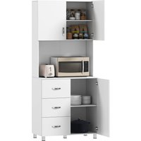 HOMCOM Free standing Kitchen Cabinet Cupboard with 2 cabinet, 3 drawers and 1 Open Space, Adjustable Height Storage Unit, White