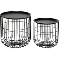 HOMCOM Ensemble de 2 tables d'appoint en design scandinave, avec rangement, empilables, Noir