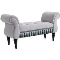 HOMCOM Banc Banquette Banc Bout de Lit en Velours avec Accoudoirs Courbés Glands Exquis Grand Confort Design Rétro 117l x 40P x 58H cm Gris Clair