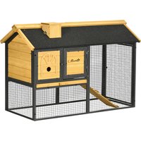 PawHut Clapier Extérieur à 2 Niveaux en Bois de Sapin et Acier avec Plateau Amovible, 120x55.5x80 cm