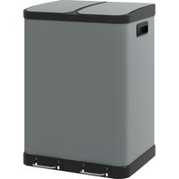 HOMCOM Poubelle double, 2 x 30L, résistant aux empreintes digitales, Pédale, bacs intérieurs amovibles, Gris