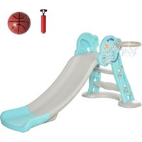 HOMCOM Toboggan pour Enfants à partir de 18 Mois Pliable avec 3 Marches et Panier de Basket, 140x87x75cm, Bleu et Gris