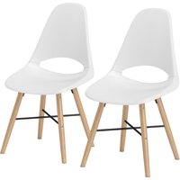 HOMCOM Set de 2 Chaises de Salle à Manger en Plastique et Bois Style Nordique avec Dossier Courbé, Blanc