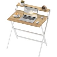 HOMCOM Bureau Pliable avec Étagère pour Moniteur, 81,5x62x86,5 cm, Bois et Blanc