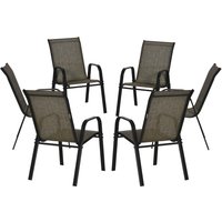 Outsunny Chaises de Jardin Ensemble de 6 Pièces, Chaises d'Extérieur Empilables en Métal et Tissu Respirant, Marron