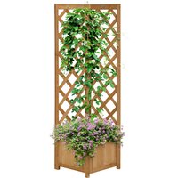 Outsunny Bac à Fleurs de Jardin en Bois de Sapin Marron avec Treillis pour Plantes Grimpantes e