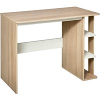 HOMCOM Bureau informatique multimédia 3 étagères Style simple et moderne 100L x 44l x 74H cm imitation chêne clair avec veinage, blanc Aosom France