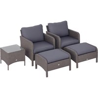 Outsunny Lot de 2 fauteuils de jardin grand confort repose-pied table basse résine tressée imitation rotin coussins gris