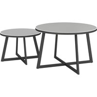 Ensemble de 2 Tables d'Extérieur Outsunny avec Plateau en Verre Trempé, Ø70x45 cm et Ø50x35 cm, Gris