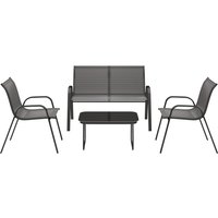 Ensemble de Jardin Outsunny avec Canapé 2 Places, 2 Fauteuils Empilables et Table Basse en Verre, Noir