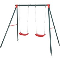 Outsunny Balançoire Double pour Enfants +3 Ans avec Support en Métal Jeu de Balançoire Infantile Corde Ajustable Extérieur Charge Max. 40kg 239x156x180 cm Vert Rouge