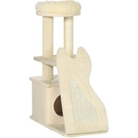 PawHut Arbre à Chat avec Tapis et Poteaux en Sisal, Maisonnette Amovible et Lit, 60x30x83cm, Beige