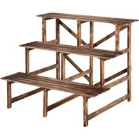 Outsunny Étagère à plantes pliable à 3 niveaux de 78 cm de hauteur, support de fleurs pour intérieur et extérieur en bois, étagère à pots de fleurs avec plateaux, étagère à plantes pour salon, jardin, balcon en bois naturel