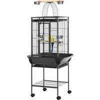 PawHut Cage pour Petits Oiseaux avec 2 Perchoirs et Échelle en Arc, en Acier, 62,5x62,5x156 cm, Grise
