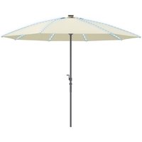Outsunny Parasol Terrasse Extérieur avec Lumières LED Protection UV50+ Poteau en Aluminium Manivelle Toit Ventilé Ø300x256 cm Crème