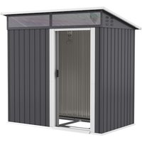 Outsunny Cabane de Jardin, Abri de Rangement avec Fenêtres, Ouvertures de Ventilation, Porte Coulissante, Acier imperméable, Résistant aux Intempéries, Gris Foncé