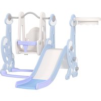 AIYAPLAY Aire de jeu intérieure 4-en-1, ensemble de balançoire et toboggan pour tout-petits avec panier de basket, design de fusée, plastique, bleu clair
