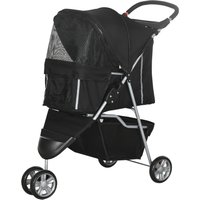 PawHut Poussette pour Petits Chiens Pliable avec Roues Pivotantes et Frein, 75x45x97 cm, Noir
