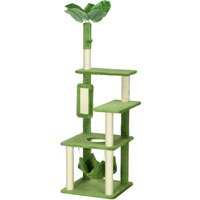PawHut Arbre à Chat avec Hamac, Balle et Griffoir en Sisal, 49x49x142cm, Vert