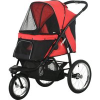 PawHut Poussette pour Chiens, pliable, protection solaire, fenêtre en filet, panier de rangement, Rouge, 111 x 58 x 107 cm
