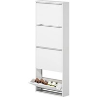 HOMCOM Étagère à chaussures en métal étroite pour jusqu'à 8 paires de chaussures, 4 tiroirs pliables, pour hall et entrée, Blanc