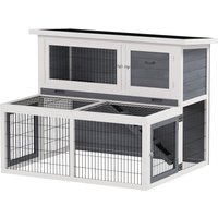 PawHut Clapier à 2 étages avec toit pliant Clapier en bois massif résistant à l'hiver Maison à deux étages 122x95x93,5 cm Gris