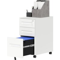 Vinsetto Schedario Portadocumenti en Acier à 5 Roues avec 2 Tiroirs et Bac à Stylos, 30x43.5x60 cm, Blanc