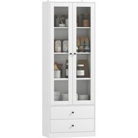 HOMCOM Enfilade Cuisine avec Buffet et 2 Tiroirs, Portes en Verre et Étagères Réglables, 59x30x164 cm, Blanc