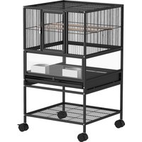 PawHut Cage pour Oiseaux avec Étagère Inférieure, Plateau et Grille Amovibles, en Acier et PP, 48x46x83 cm, Noir