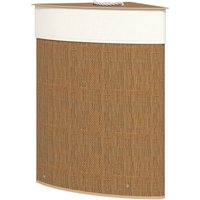 HOMCOM Panier à linge d'angle en bambou tressé, 55 litres, sac en tissu, cadre en métal, marron