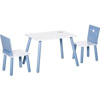 HOMCOM Table et Chaises pour Enfants, Table pour Enfants 2-4 Ans, en Bois Bleu et Blanc, Ensemble de 3 Pièces