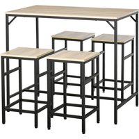 HOMCOM Ensemble Table Haute avec 4 Tabourets Style Industriel en Métal et Bois, Chêne Clair