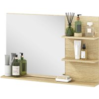 kleankin Miroir de Salle de Bain Moderne avec 2 Étagères Latérales et Étagère Inférieure, en Bois et Verre, 75x10x48 cm, Bois Naturel