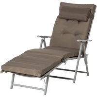 Outsunny Transat pliable de plage avec coussin de siège et coussin de tête Chaise longue avec dossier réglable en 7 positions Transat de jardin relaxant jusqu'à 165 kg, pour jardin vacances extérieur, marron