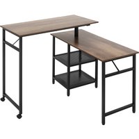 HOMCOM Bureau d'angle bureau industriel en bois 3 formes modulables plateau pivotant à 360° doté de 2 roulettes avec frein