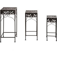 Outsunny Ensemble de 3 Tabourets Support pour Plantes Classique en Fer, MARRON